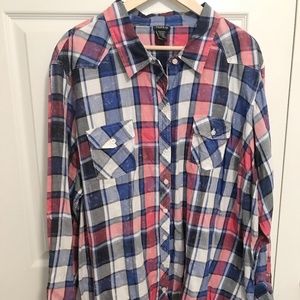 Red/Blue/Blk Plaid Button Up Top